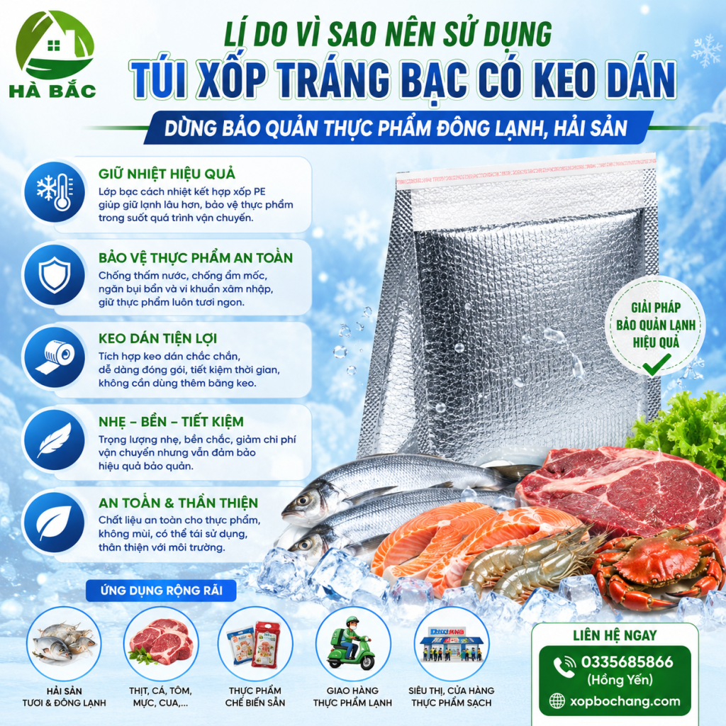 Túi xốp tráng bạc có keo dán Túi xốp tráng bạc có keo dán