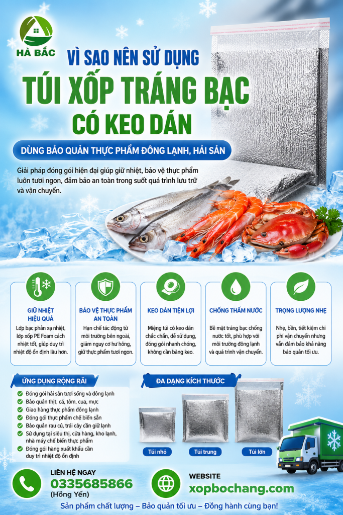 Túi xốp tráng bạc có keo dán Túi xốp tráng bạc có keo dán