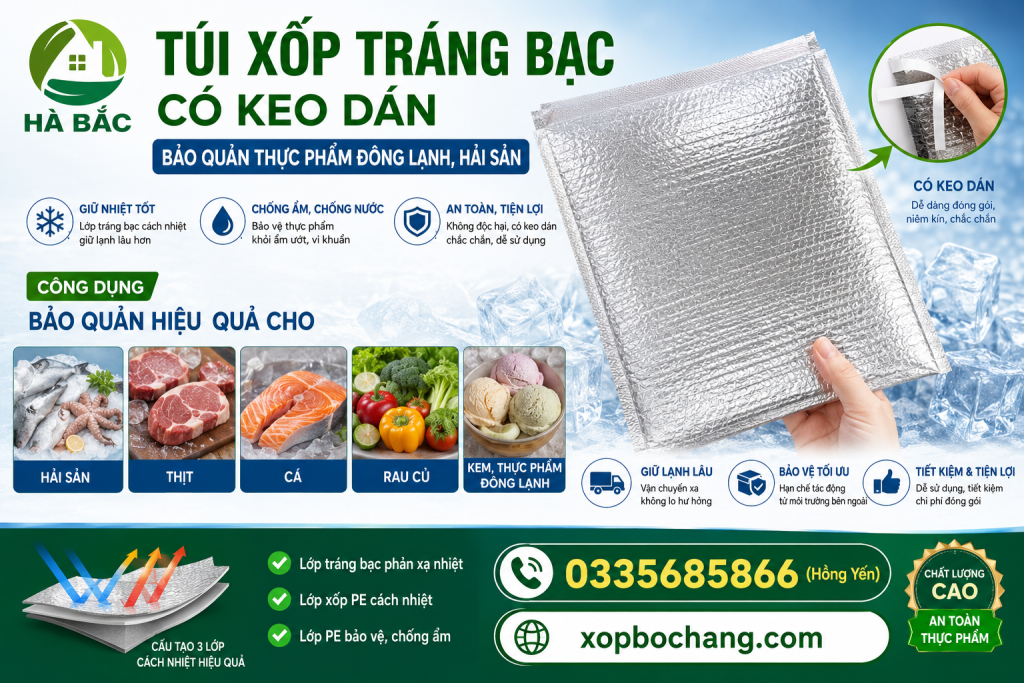 Túi xốp tráng bạc có keo dán Túi xốp tráng bạc có keo dán